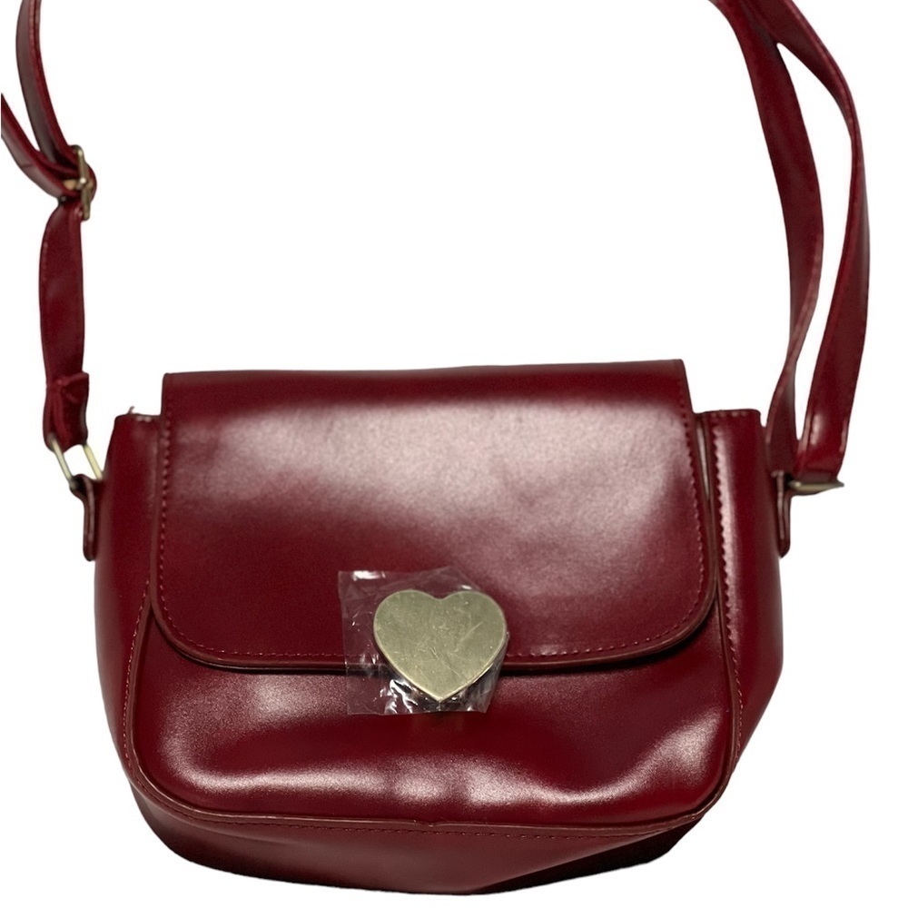 Vegan leather shoulder crossbody bag deep red NWOT
